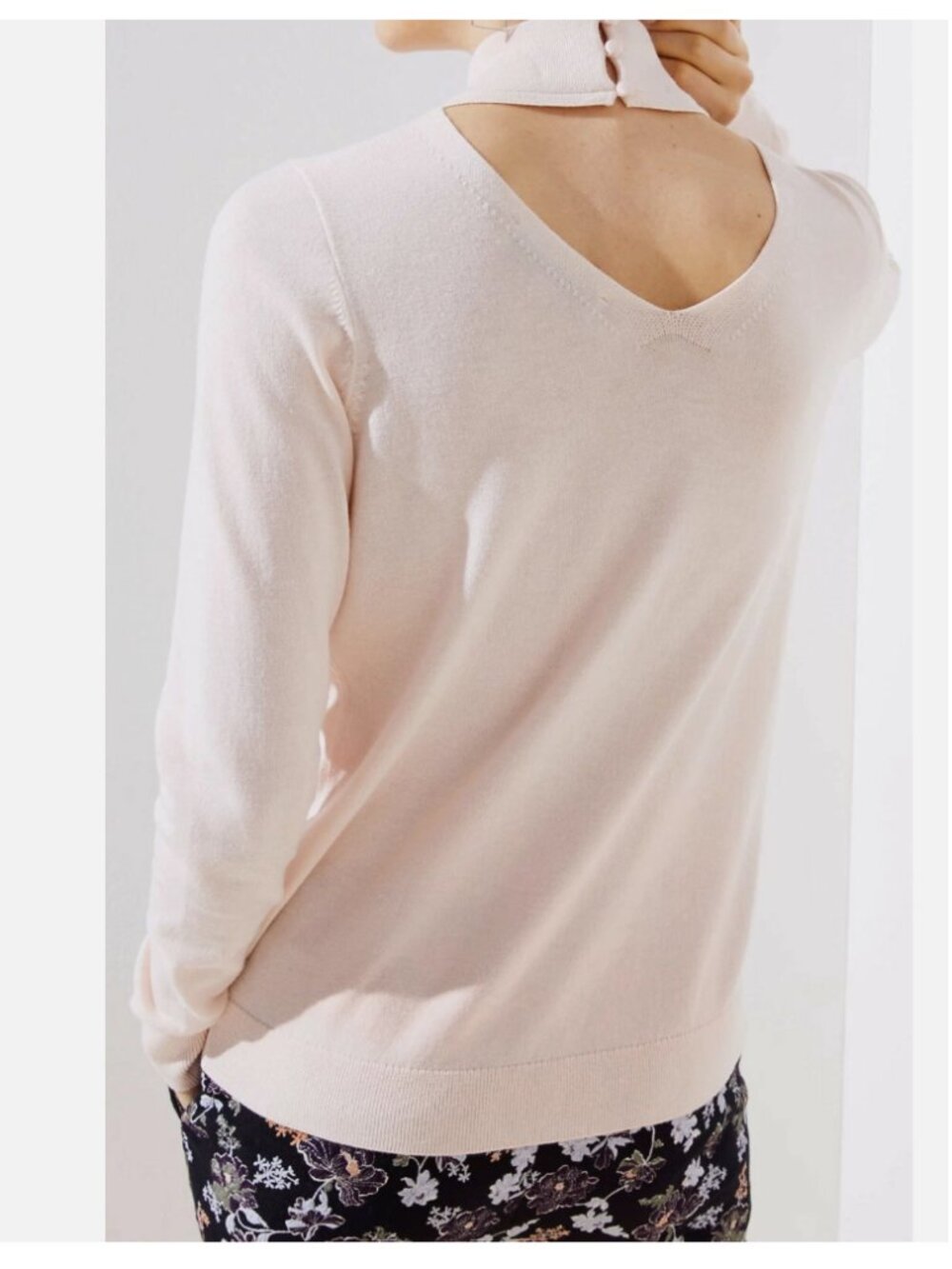 LOFT Blush Pink Cutout Button Back Turtleneck Wool Blend Sweater - Size S - NWT